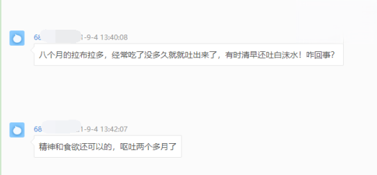 8月龄狗狗吐食物和白沫已治愈